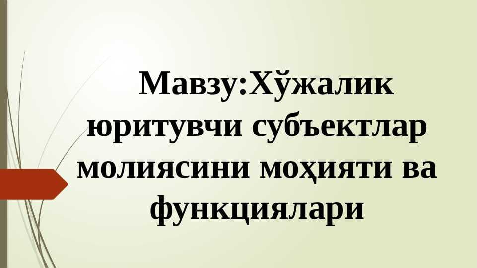 Хўжалик юритувчи субъектлар молиясини моҳияти ва функциялари pptx