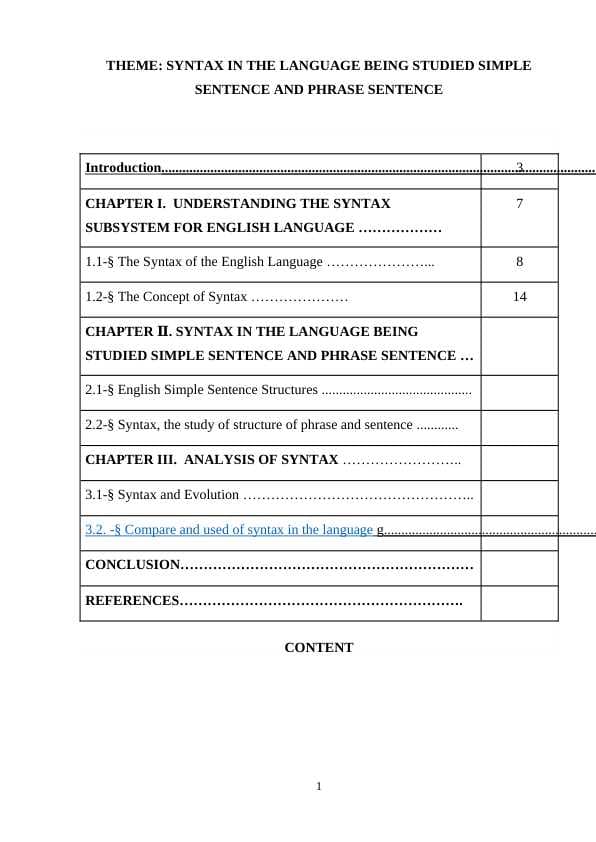 SYNTAX IN THE LANGUAGE BEING STUDIED SIMPLE SENTENCE AND PHRASE SENTENCE