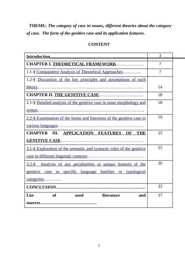 The category of case in nouns, different theories about the category of case.  The form of the genitive case and its application features