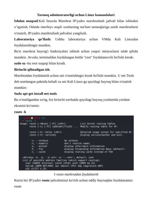 Tarmoq adminstratorligi uchun Linux komandalari.