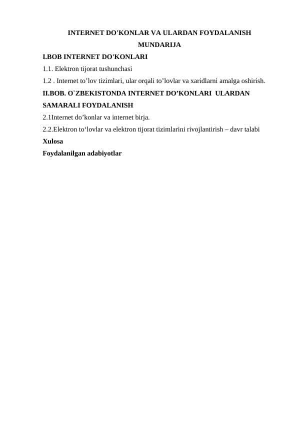 INTERNET DO'KONLAR VA ULARDAN FOYDALANISH