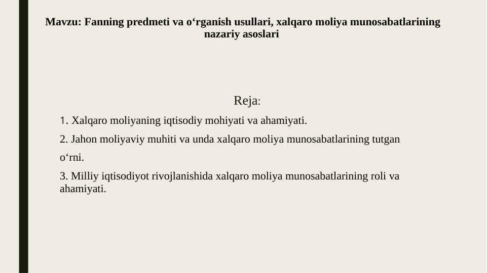 xalqaro moliya munosabatlarining nazariy asoslari