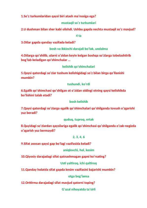 Ona tili savodxonligi DAN savollar javobi bilan