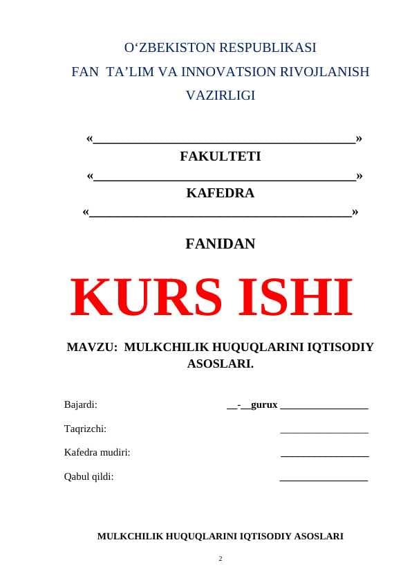 MULKCHILIK HUQUQLARINI IQTISODIY ASOSLARI