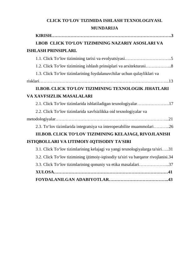 CLICK TO‘LOV TIZIMIDA ISHLASH TEXNOLOGIYASI.