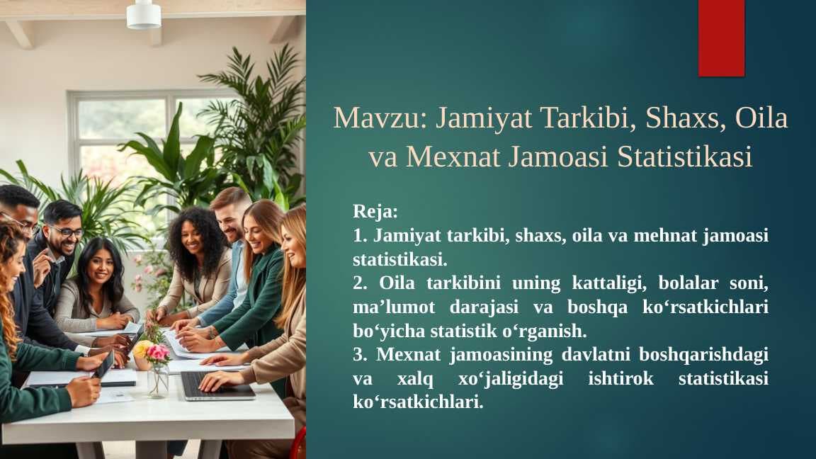 Jamiyat Tarkibi, Shaxs, Oila va Mexnat Jamoasi Statistikasi