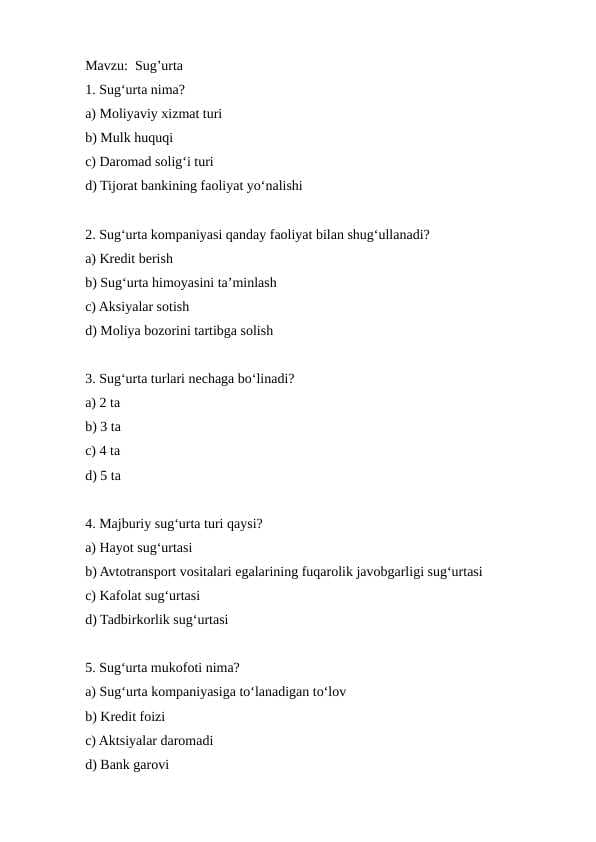Sug’urta  test