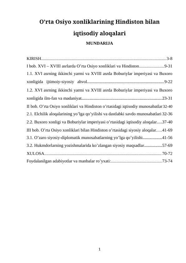 O’rta Osiyo xonliklarining Hindiston bilan iqtisodiy aloqalari