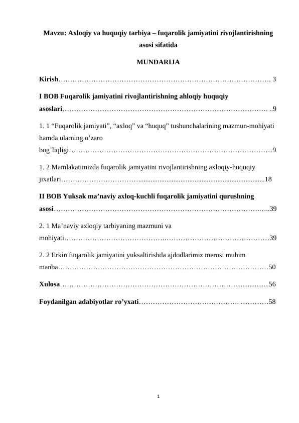 Axloqiy va huquqiy tarbiya – fuqarolik jamiyatini rivojlantirishning asosi sifatida