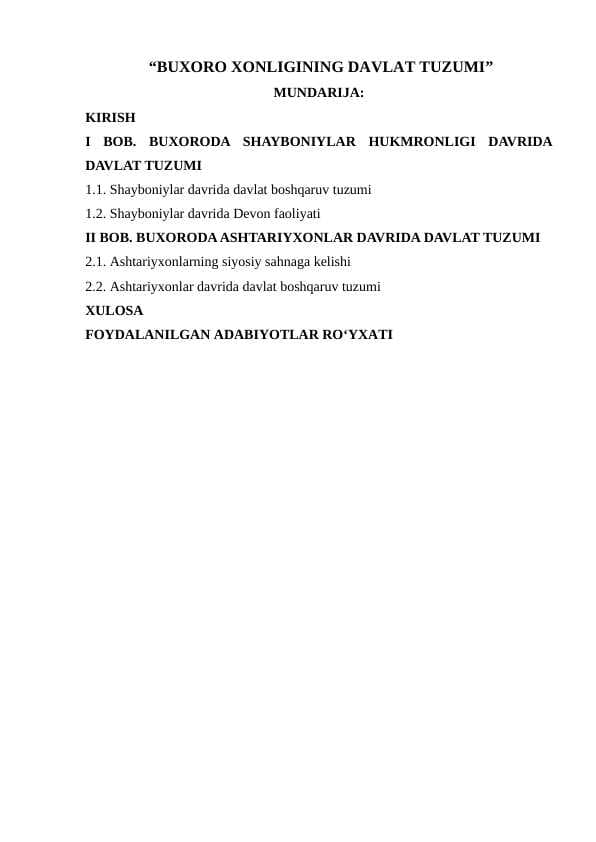 BUXORO XONLIGINING DAVLAT TUZUMI
