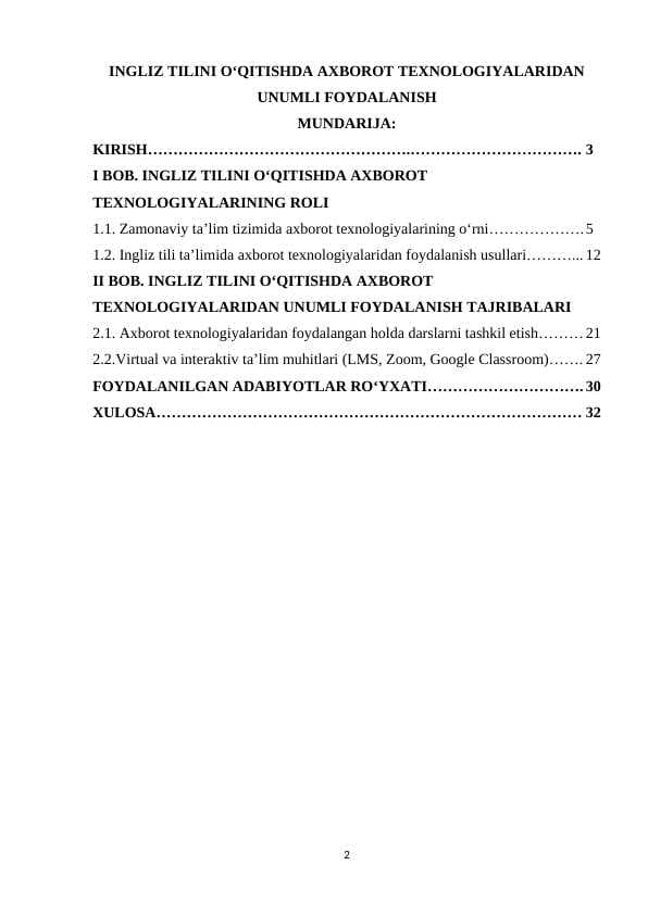 INGLIZ TILINI OʻQITISHDA AXBOROT TEXNOLOGIYALARIDAN UNUMLI FOYDALANISH