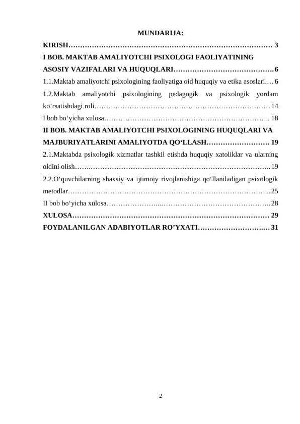MAKTAB AMALIYOTCHI PSIXOLOGINING HUQUQ VA MAJBURIYATLARI