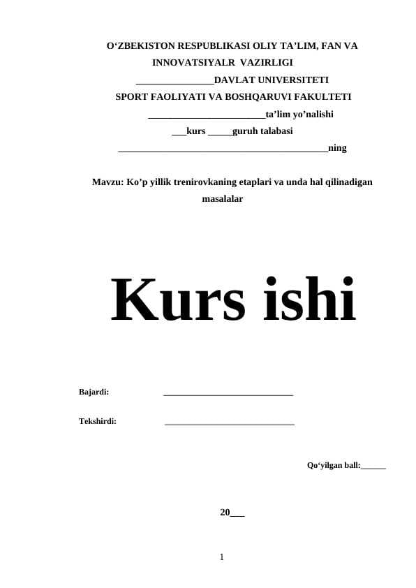 Ko’p yillik trenirovkaning etaplari va unda hal qilinadigan masalalar