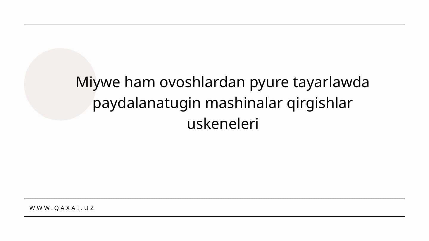 Miywe ham ovoshlardan pyure tayarlawda paydalanatugin mashinalar qirgishlar uskeneleri