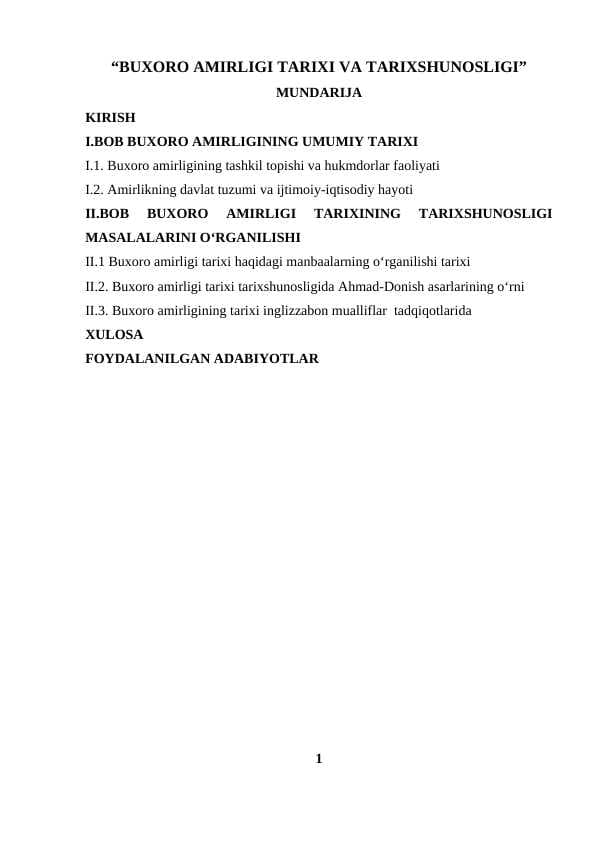 Buxoro amirligi tarixi va uning tarixshunosligi