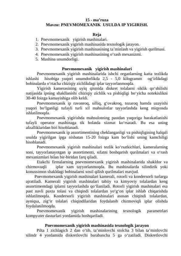 PNEVMOMEXANIK  USULDA IP YIGIRISH.