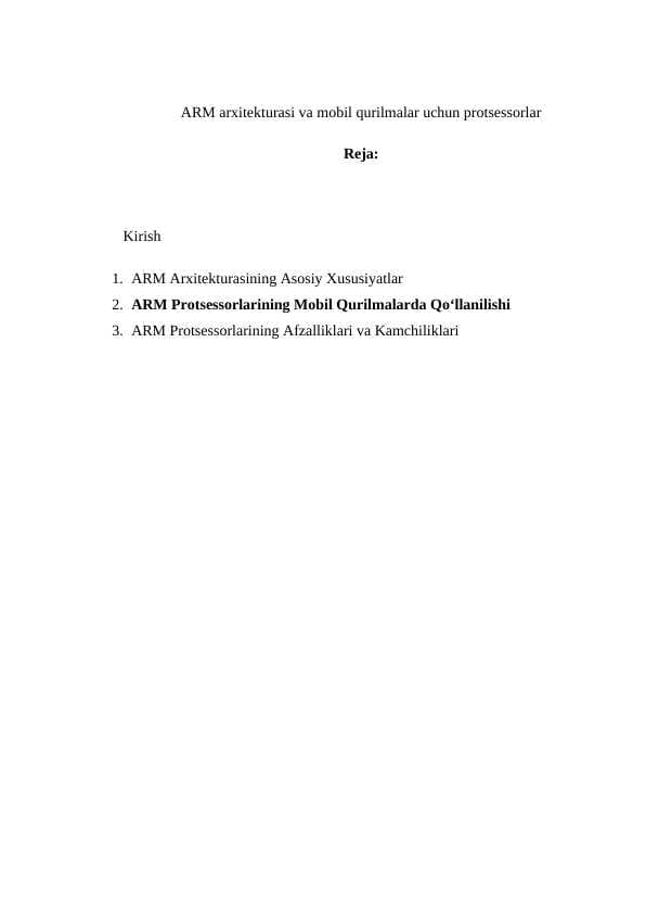 ARM arxitekturasi va mobil qurilmalar uchun protsessorlar doc.docx