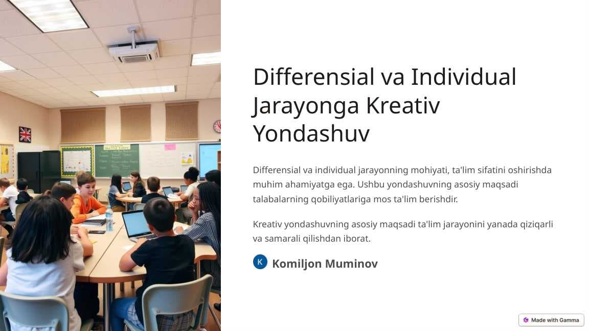 Differensial va Individual Jarayonga Kreativ Yondashuv