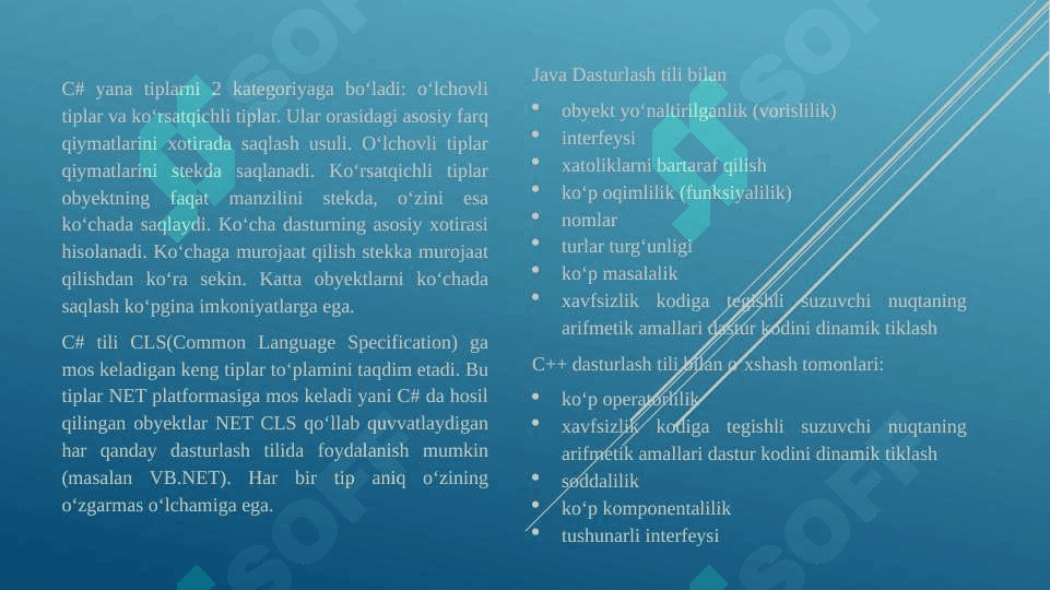 C#, Java, JavaScript dasturlari prezentatsiya