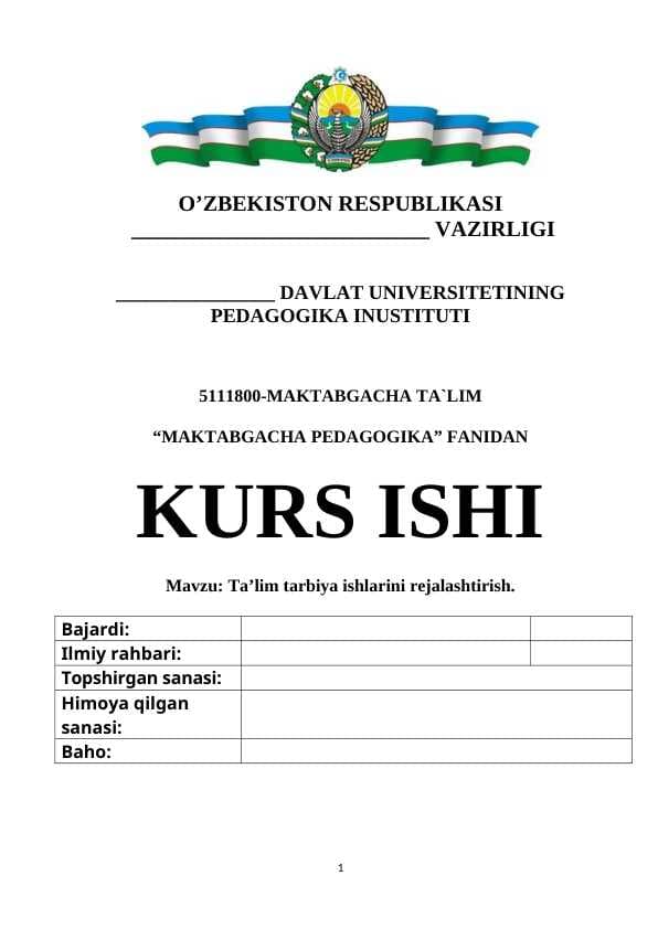 Ta’lim tarbiya ishlarini rejalashtirish