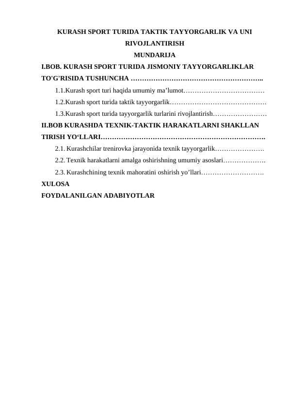 KURASH SPORT TURIDA TAKTIK TAYYORGARLIK VA UNI RIVOJLANTIRISH