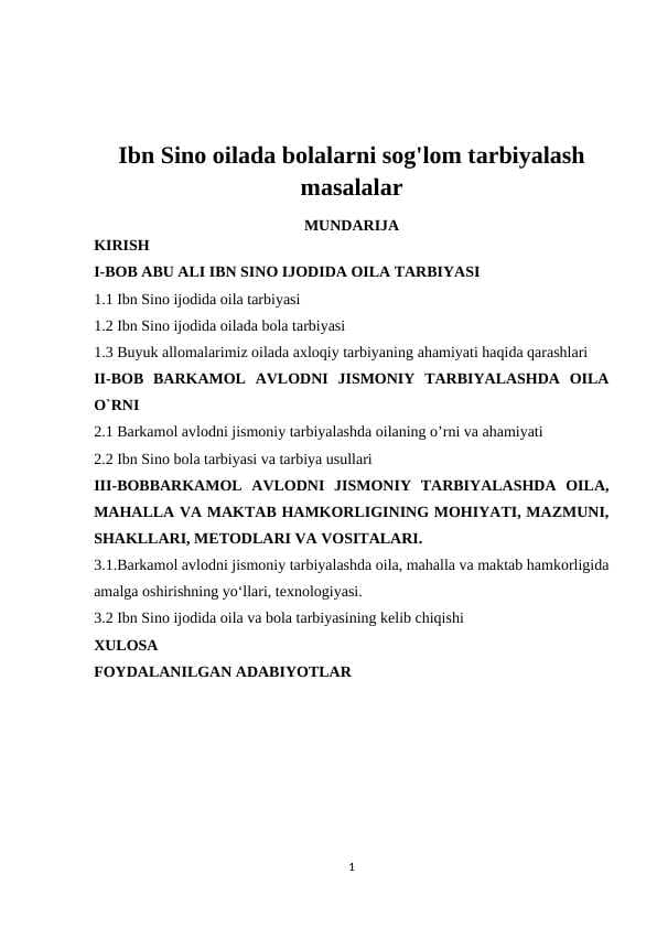 Ibn Sino oilada bolalarni sog'lom tarbiyalash masalalar