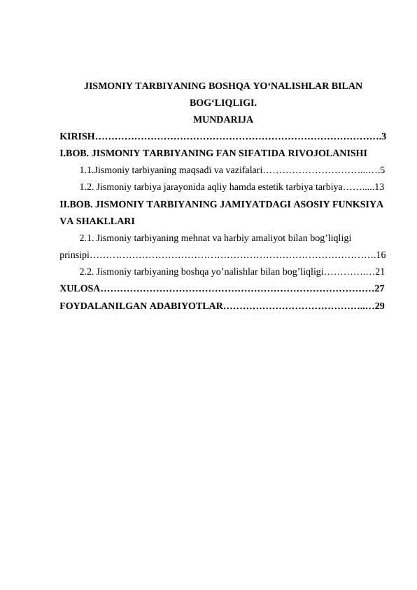 JISMONIY TARBIYANING BOSHQA YO‘NALISHLAR BILAN BOG‘LIQLIGI