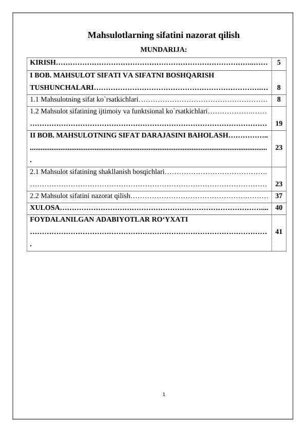 Mahsulotlarning sifatini nazorat qilish
