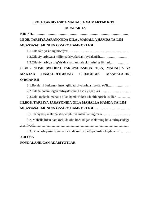 BOLA TARBIYASIDA MAHALLA VA MAKTAB RO‘LI