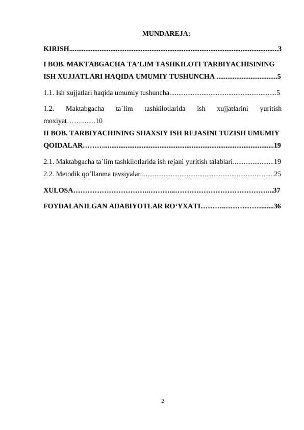 Maktabgacha ta’lim tashkilotlarida o’quv, metodik hujjatlarini yuritish