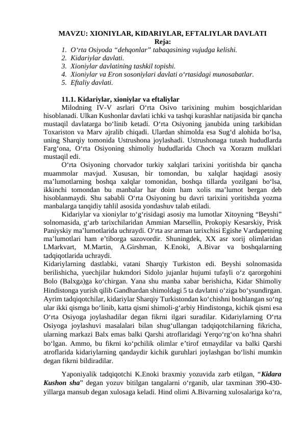 XIONIYLAR, KIDARIYLAR, EFTALIYLAR DAVLATI
