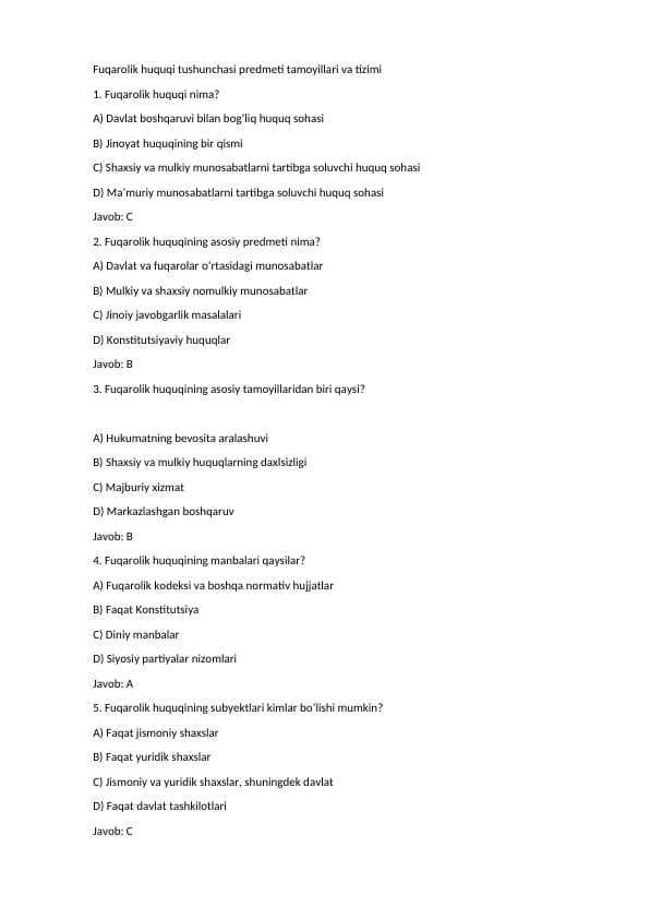 Huquq test 240 talik