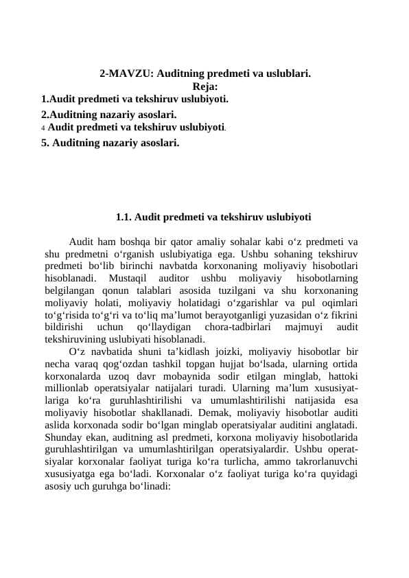 Auditning prеdmеti va uslublari