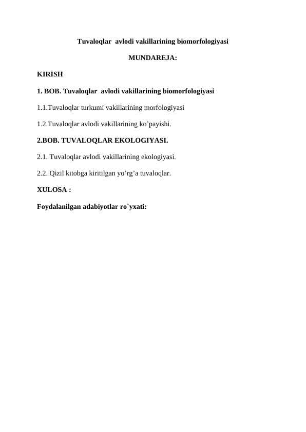 Tuvaloqlar  avlodi vakillarining biomorfologiyasi