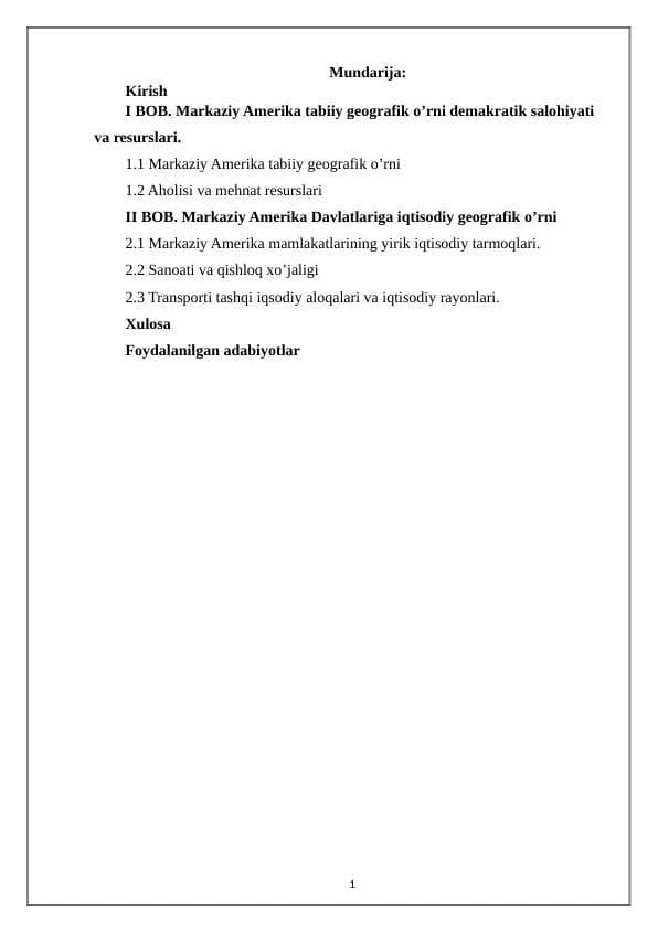 Markaziy Amerika mamlakatlariga iqtisodiy geografik tavsif +
