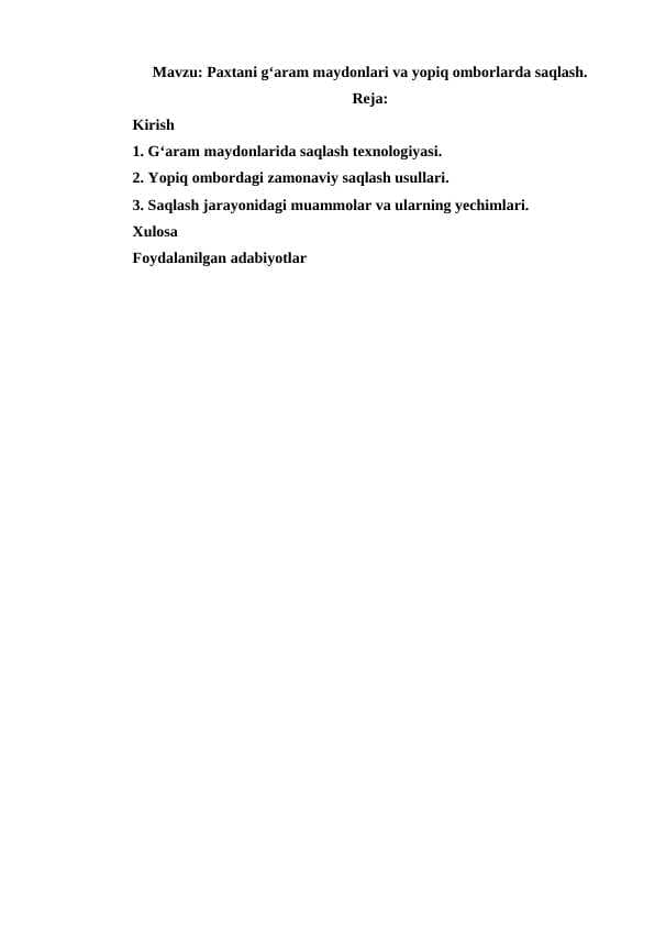 Paxtani g‘aram maydonlari va yopiq omborlarda saqlash