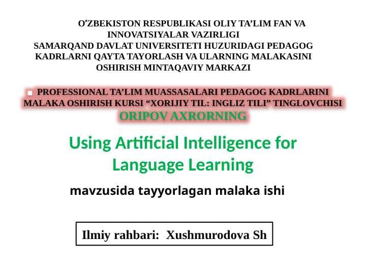 Sun’iy intellektdan foydalanib til o‘qitish