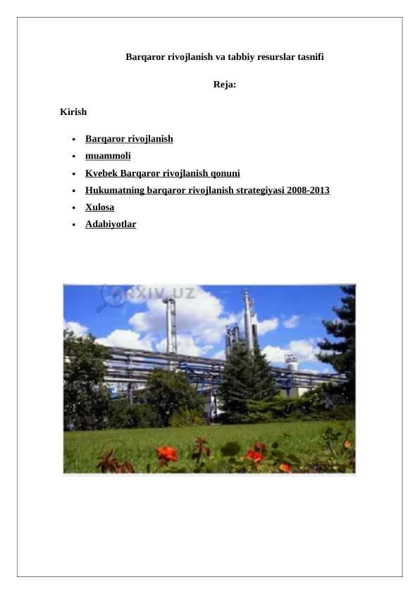 Barqaror rivojlanish va tabbiy resurslar tasnifi