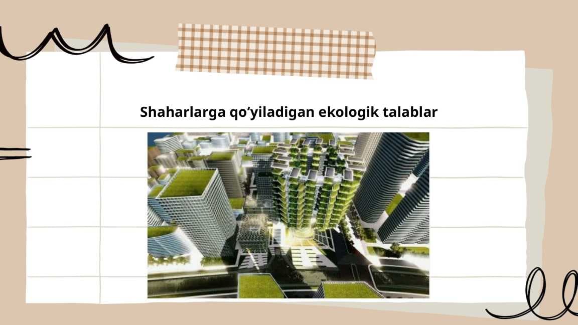 Shaharlarga qoʻyiladigan ekologik talablar