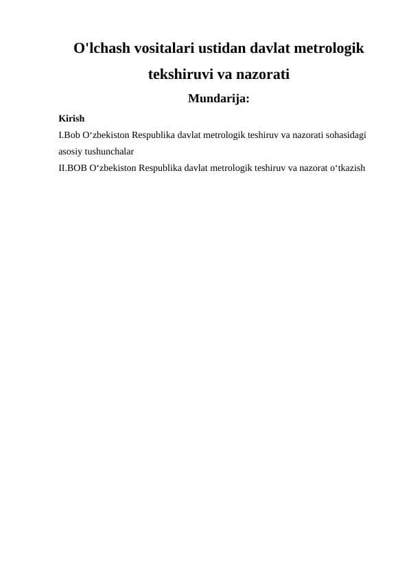 O'lchash vositalari ustidan davlat metrologik tekshiruvi va nazorati
