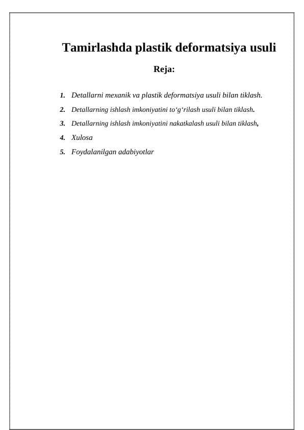 Tamirlashda plastik deformatsiya usuli