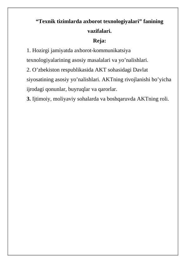 Texnik tizimlarda axborot texnologiyalari