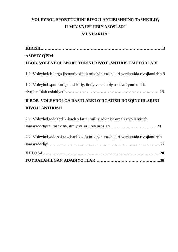 VOLEYBOL SPORT TURINI RIVOJLANTIRISHNING TASHKILIY, ILMIY VA USLUBIY ASOSLARI