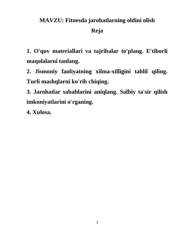 Fitnesda jarohatlarning oldini olish