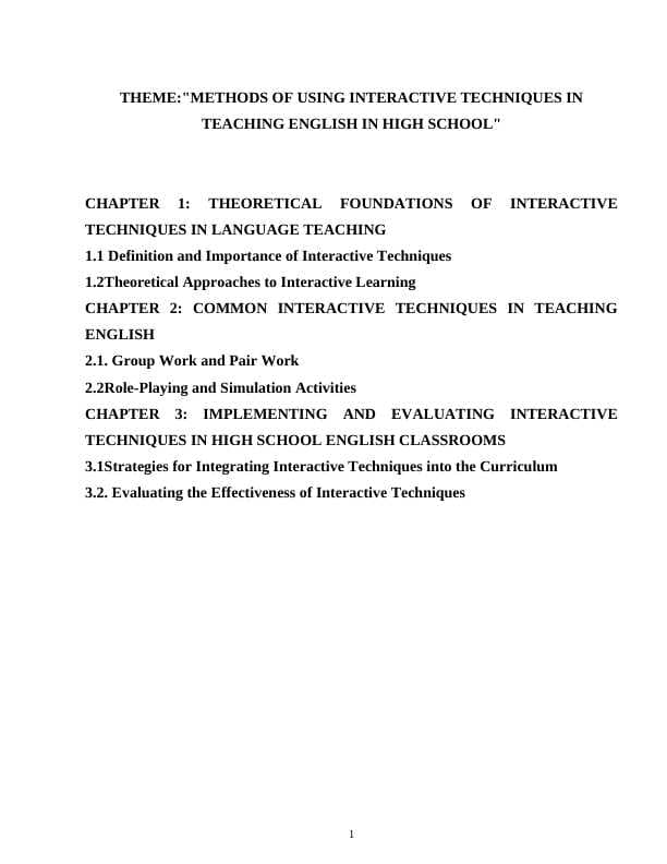 METHODS OF USING INTERACTIVE TECHNIQUES IN TEACHING ENGLISH IN HIGH SCHOOL