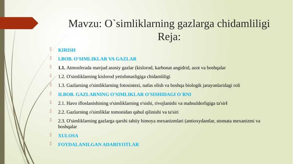 O`simliklarning gazlarga chidamliligi