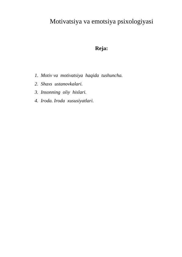 Motivatsiya va emotsiya psixologiyasi