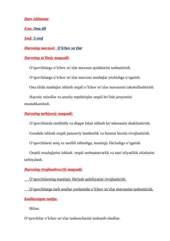 O'lchov so'zlar