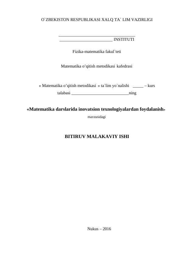 Matematika darslarida inovatsion texnologiyalardan foydalanish