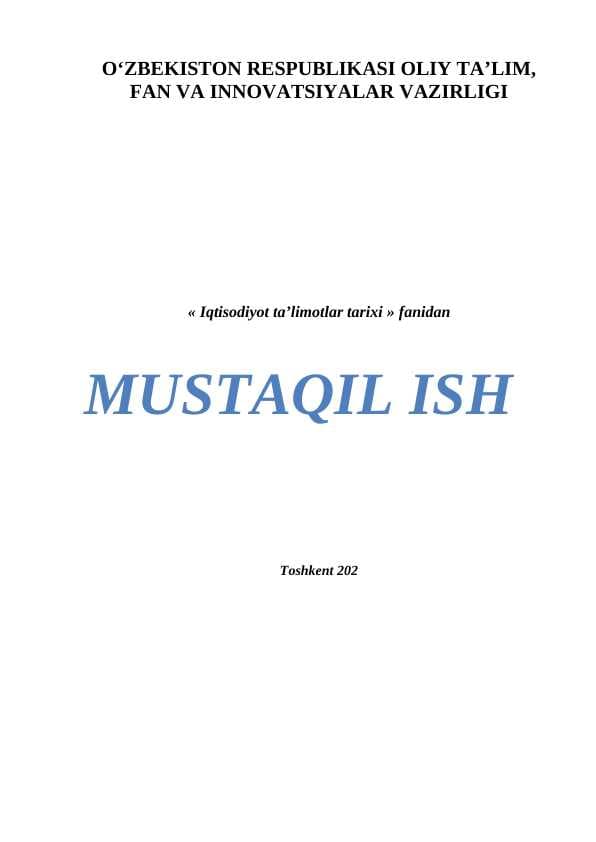 Iqtisodiy ta’limotlar tarixi faniga kirish